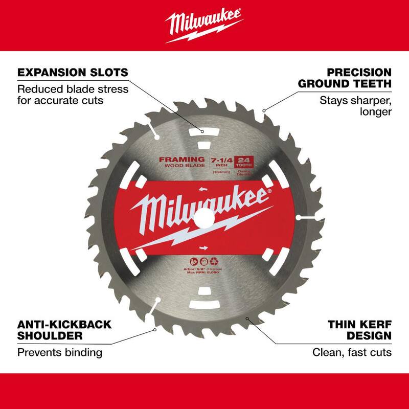 Hoja de sierra circular de marco para corte de madera con carburo de tungsteno de 7-1/4 pulgadas y 24 dientes (paquete de 25) - 48-40-1711 de Milwaukee