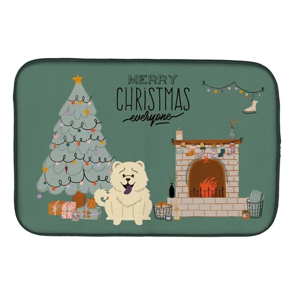 Carolines Treasures 14 x 21 in. White Chow Chow Christmas Everyone Dish Drying Mat - CK7703DDM