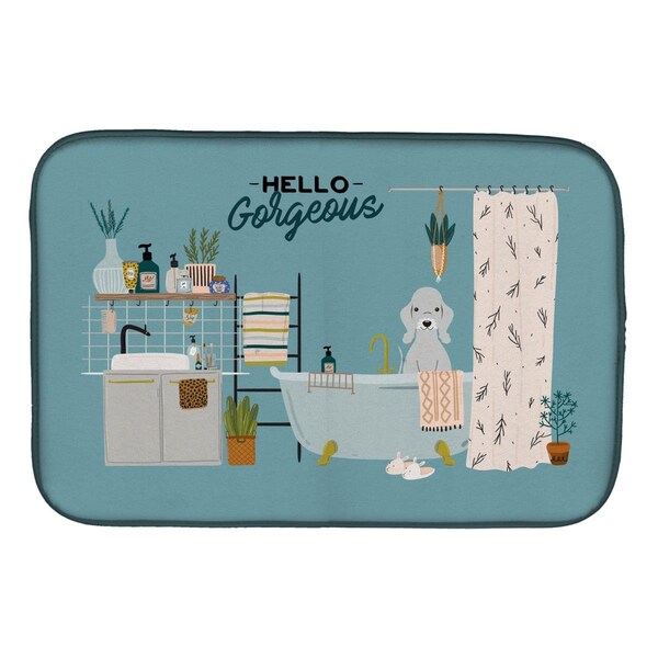 Carolines Treasures 14 x 21 in. Blue Bedlington Terrier in Bathtub Dish Drying Mat - CK7512DDM