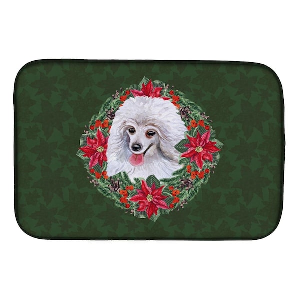 Carolines Treasures Medium White Poodle Poinsetta Wreath Dish Drying Mat - CK1549DDM