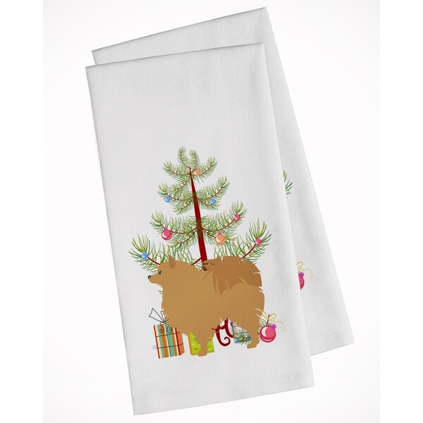 Carolines Treasures Pomeranian Merry Christmas Tree White Kitchen Towel, 2PK - BB2960WTKT