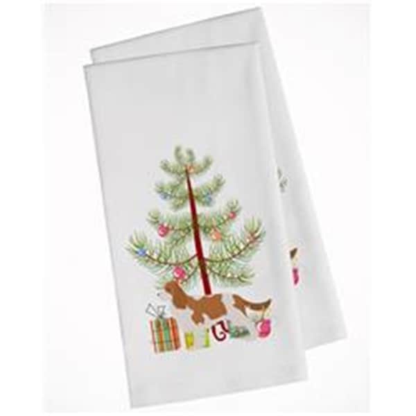 Carolines Treasures Cavalier King Charles Spaniel Merry Christmas Tree White Kitchen Towel, 2PK - BB2967WTKT