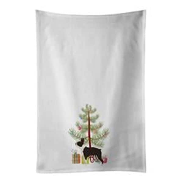 Carolines Treasures 28 x 19 in. Boston Terrier Christmas Tree White Dish Towels Kitchen Towel, 2PK - CK3525WTKT