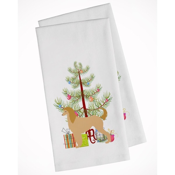 Carolines Treasures Afghan Hound Merry Christmas Tree White Kitchen Towel, 2PK - BB2924WTKT