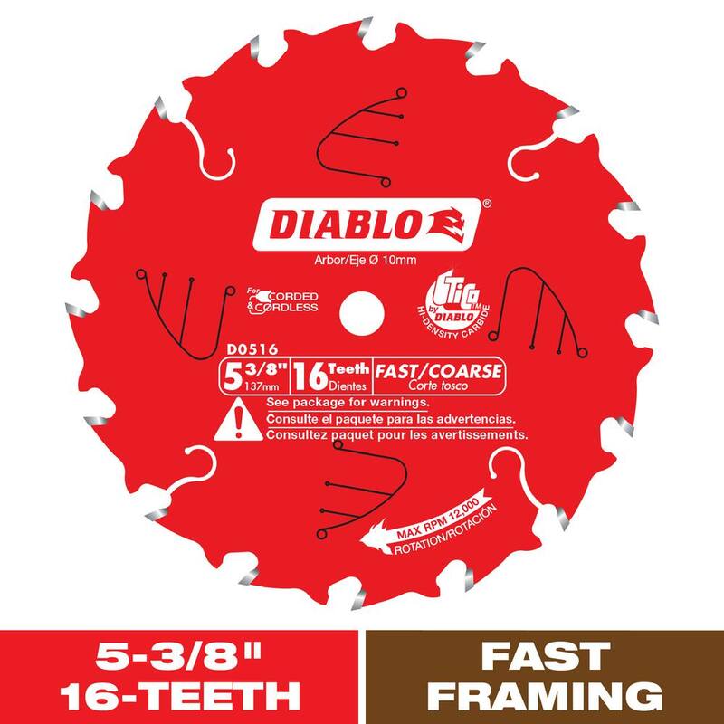DIABLO 5-3/8 pulgadas x 16 dientes Hoja para sierra de recorte rápido para madera - D0516X