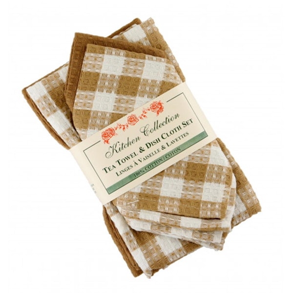 Mr. Mjs Trading 2 Tea Towels Plus 2 Dish Cloths Set, Toro Beige Check - AG-32294