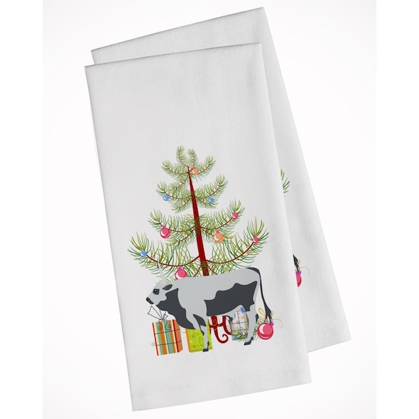 Carolines Treasures Hungarian Grey Steppe Cow Christmas White Kitchen Towel, 2PK - BB9191WTKT