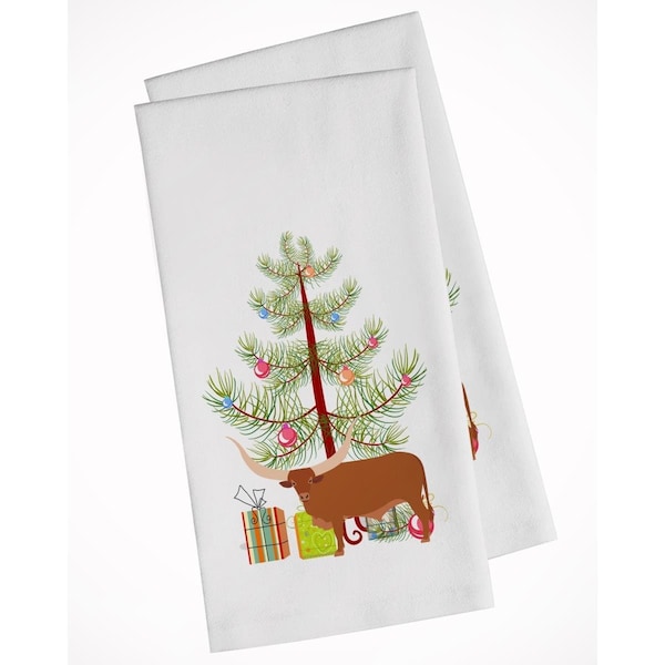 Carolines Treasures Ankole-Watusu Cow Christmas White Kitchen Towel, 2PK - BB9190WTKT