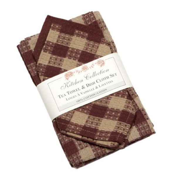 Mr. Mjs Trading 2 Tea Towels Plus 2 Dish Cloths Set, Burgundy Check - AG-32251