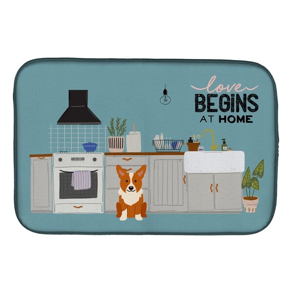 Carolines Treasures 14 x 21 in. Corgi Kitchen Scene Dish Drying Mat - CK7804DDM