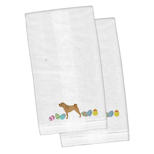 Carolines Treasures Shar Pei Easter White Embroidered Plush Hand Towel - CK1684KTEMB