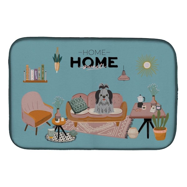 Carolines Treasures 14 x 21 in. Black Silver Shih Tzu Sweet Home Dish Drying Mat - CK7934DDM