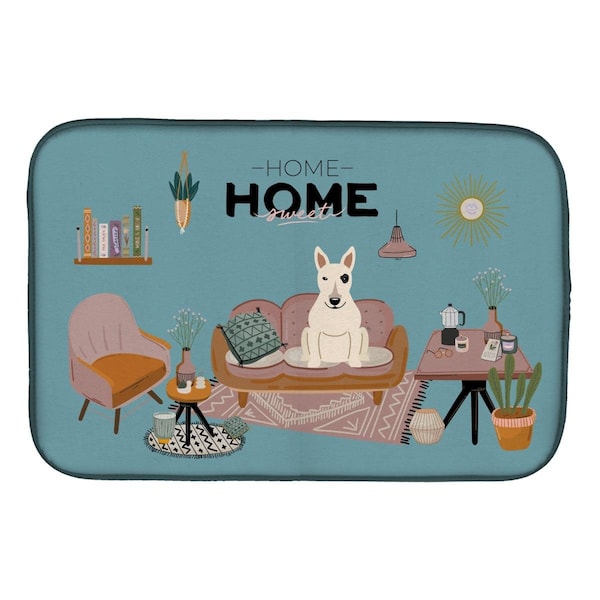 Carolines Treasures 14 x 21 in. White Bull Terrier Sweet Home Dish Drying Mat - CK7983DDM