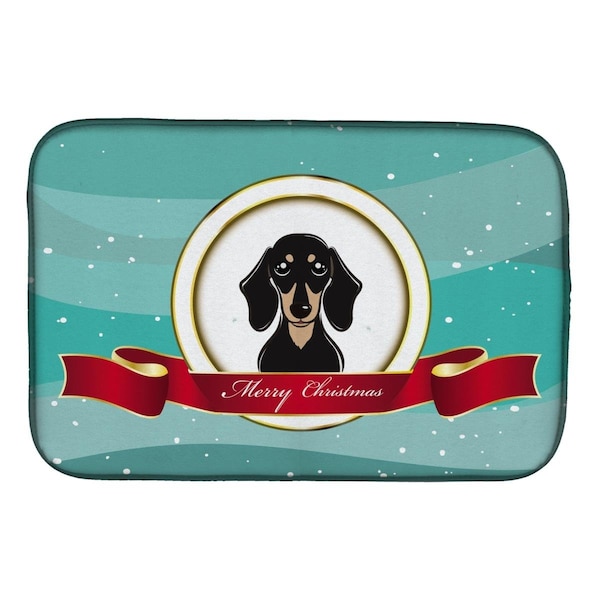 Carolines Treasures Smooth Black & Tan Dachshund Merry Christmas Dish Drying Mat - BB1525DDM