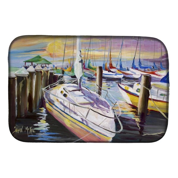 Carolines Treasures Sailboats at the Fairhope Yacht Club Docks Dish Drying Mat - JMK1044DDM