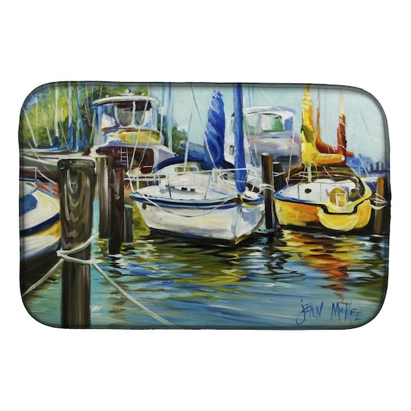 Carolines Treasures Yellow Boat II Sailboat Dish Drying Mat - JMK1085DDM