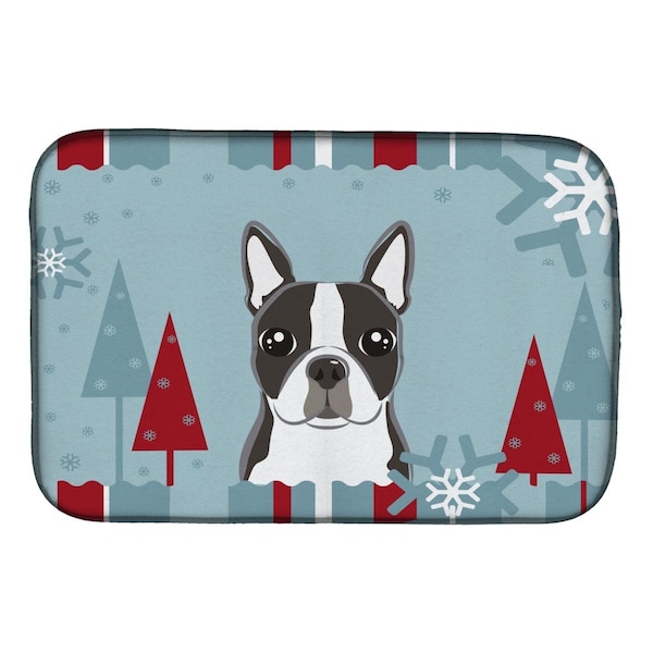 Carolines Treasures Winter Holiday Boston Terrier Dish Drying Mat - BB1699DDM