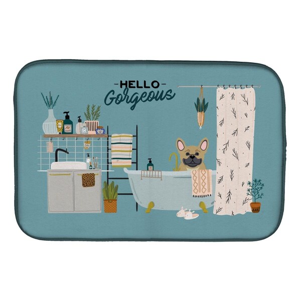 Carolines Treasures 14 x 21 in. Cream French Bulldog in Bathtub Dish Drying Mat - CK7432DDM