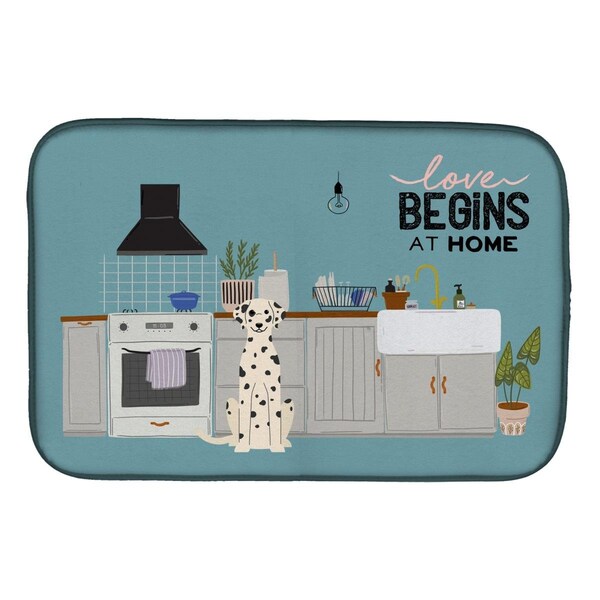 Carolines Treasures 14 x 21 in. Dalmatian Kitchen Scene Dish Drying Mat - CK7801DDM