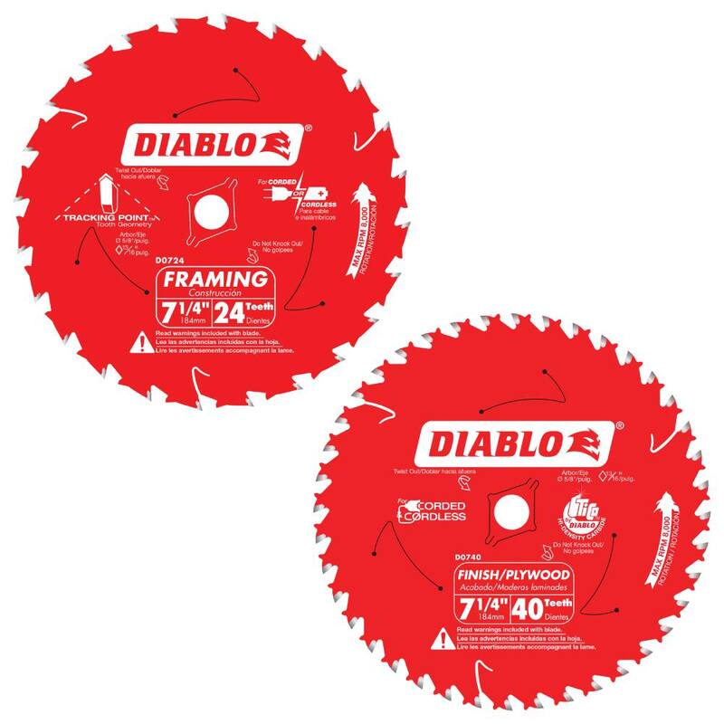 DIABLO 7-1/4 pulg. x 24 dientes Punto de Rastreo y 7-1/4 pulg. x 40 dientes Hojas de Sierra Circular para Armazones y Acabados (2 Hojas) - D07240740R2GS