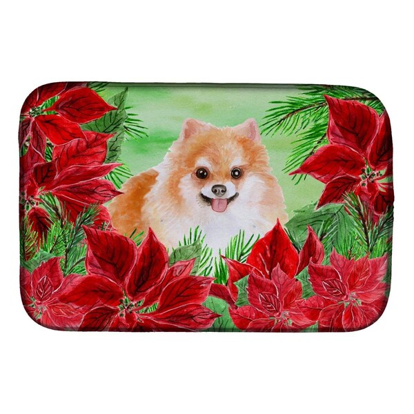 Carolines Treasures Pomeranian No.2 Poinsettas Dish Drying Mat - CK1363DDM