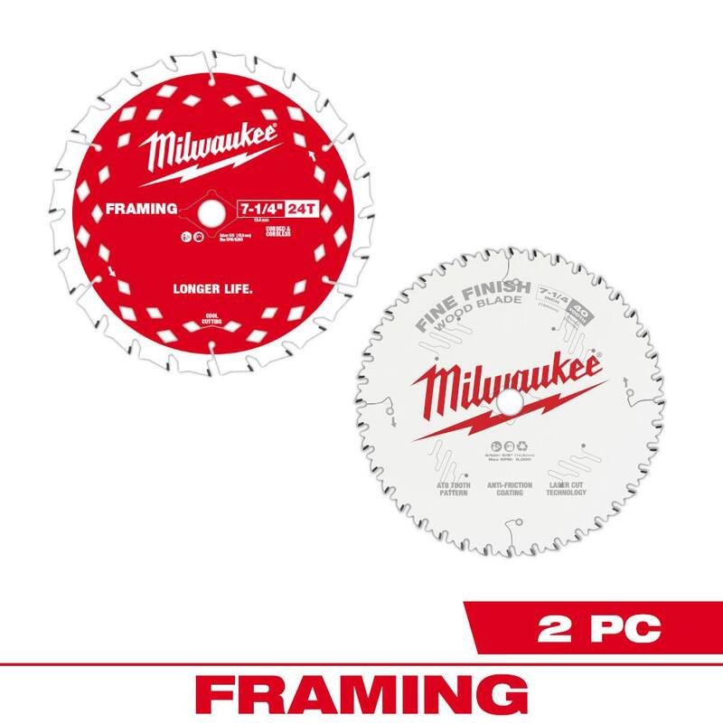 Milwaukee Hojas de sierra circular de carburo para marcos de 7-1/4 pulgadas y 24 dientes y acabado fino de 40 dientes (paquete de 2) - 48-40-0725