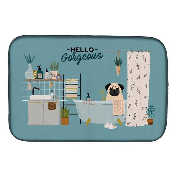 Jensendistributionservices Fawn Pug in Bathtub Dish Drying Mat - MI1713686