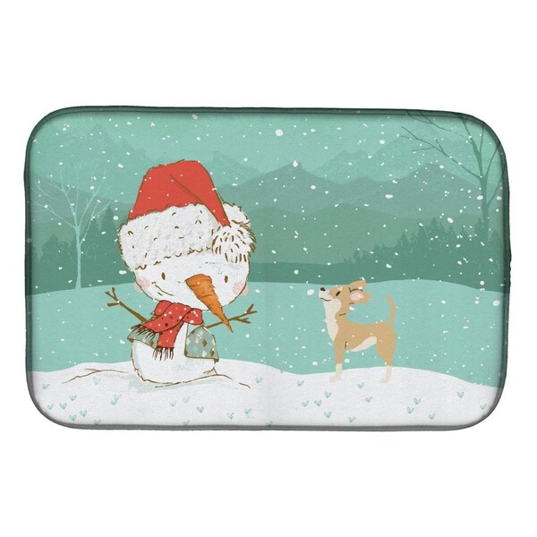 Carolines Treasures Tan Chihuahua Snowman Christmas Dish Drying Mat - CK2081DDM