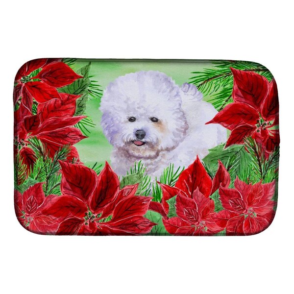 Carolines Treasures Bichon Frise Poinsettas Dish Drying Mat - CK1297DDM