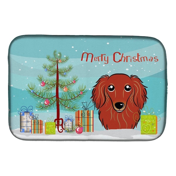 Carolines Treasures Christmas Tree & Longhair Red Dachshund Dish Drying Mat - BB1586DDM