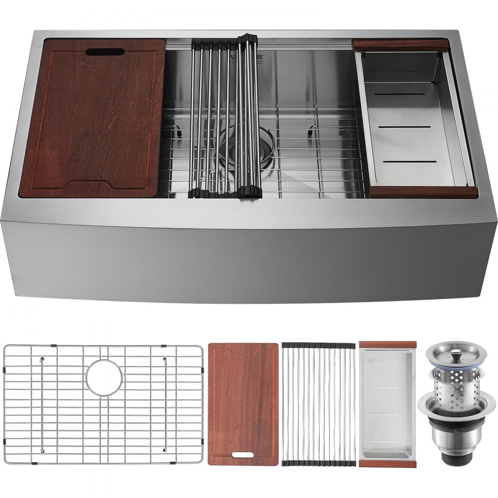VEVOR Farmhouse Kitchen Sink, 304 Stainless Steel Drop-In Sinks, Single Bowl Basin with Ledge & Accessories, Household Dishwasher Sinks for Workstation, Prep Kitchen, and Bar Sink, 30 inch - NSSC30YCYTJ066NW9V0