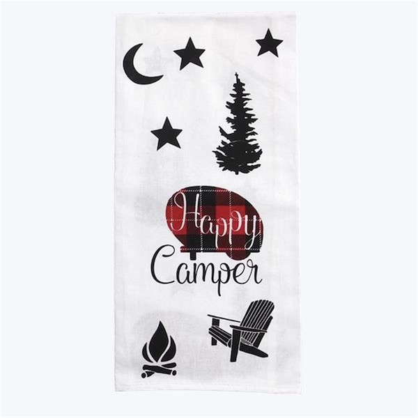 Desorden Fabric Happy Camper Red Plaid Towel - DE4262140