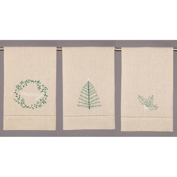 Peking Handicraft 14 x 22 in. Merry Tree Holly GT 3 Design Kitchen Towel, 6PK - 04KSL200EC