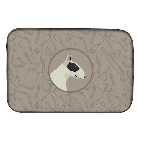 Carolines Treasures Black & White Bull Terrier in the Kitchen Dish Drying Mat - CK2174DDM