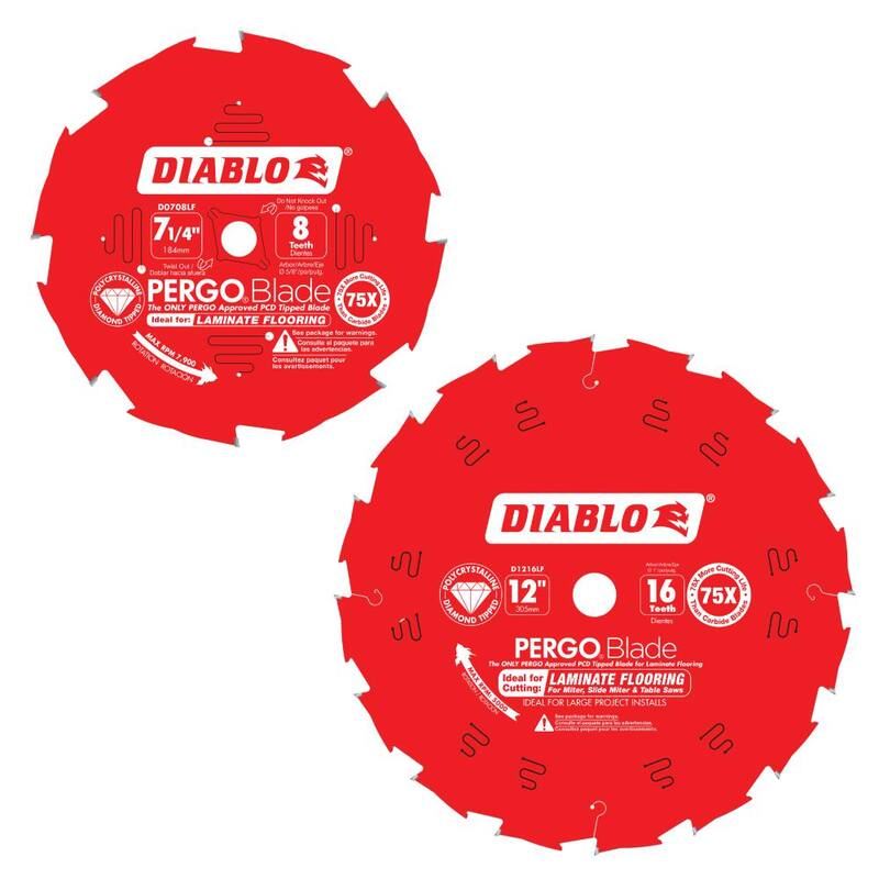 DIABLO 7-1/4 pulg. x 8 dientes y 12 pulg. x 16 dientes (PCD) Hojas de sierra circular para pisos laminados PERGO (2 hojas) - D07081216LF2GS