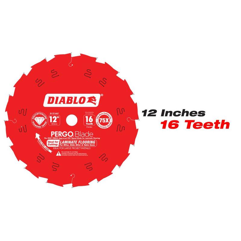 DIABLO 7-1/4 pulg. x 8 dientes y 12 pulg. x 16 dientes (PCD) Hojas de sierra circular para pisos laminados PERGO (2 hojas) - D07081216LF2GS