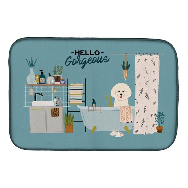Carolines Treasures 14 x 21 in. Bichon Frise in Bathtub Dish Drying Mat - CK7497DDM