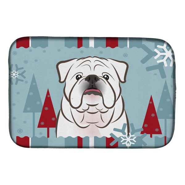 Carolines Treasures Winter Holiday White English Bulldog Dish Drying Mat - BB1716DDM
