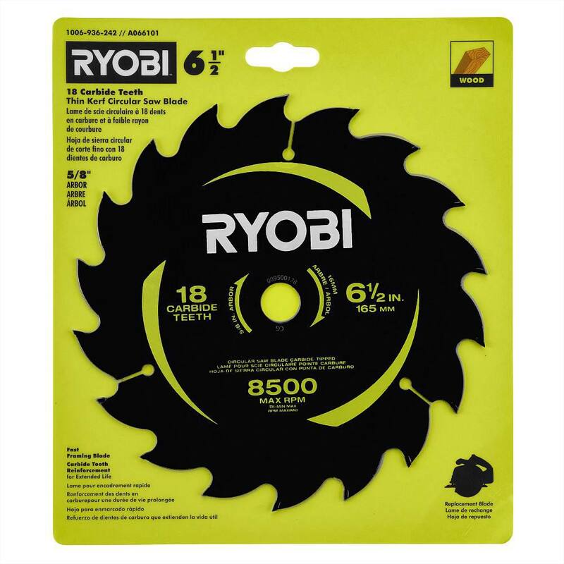 RYOBI Hoja de Sierra Circular de Carburo de 6-1/2 pulgadas, 18 dientes, con Corte Delgado - A066101