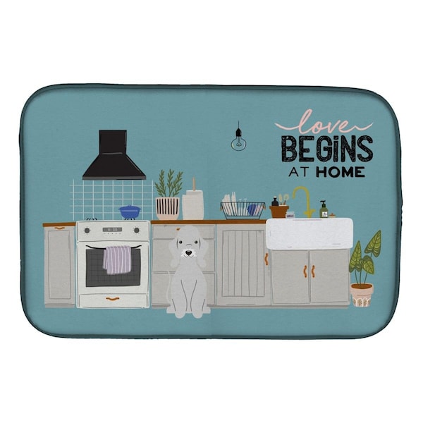 Carolines Treasures 14 x 21 in. Blue Bedlington Terrier Kitchen Scene Dish Drying Mat - CK7794DDM