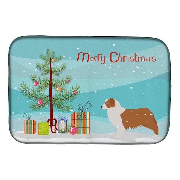 Carolines Treasures Australian Shepherd Dog Merry Christmas Tree Dish Drying Mat - BB2951DDM