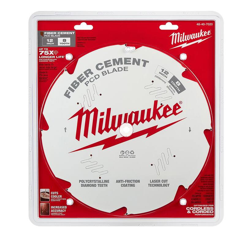 Serrucho para cortar fibrocemento de 12 pulgadas con 8 dientes de diamante policristalino (PCD) - 48-40-7020 de Milwaukee.