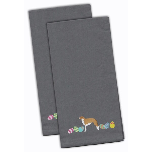 Carolines Treasures Borzoi Easter Gray Embroidered Kitchen Towel - CK1679GYTWE