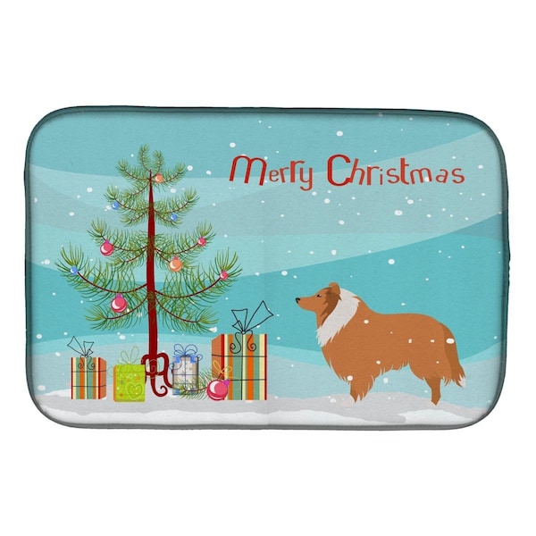 Carolines Treasures Collie Dog Merry Christmas Tree Dish Drying Mat - BB2934DDM