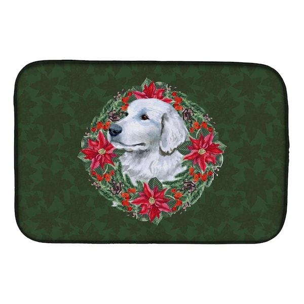 Carolines Treasures Maremma Sheepdog Poinsetta Wreath Dish Drying Mat - CK1541DDM