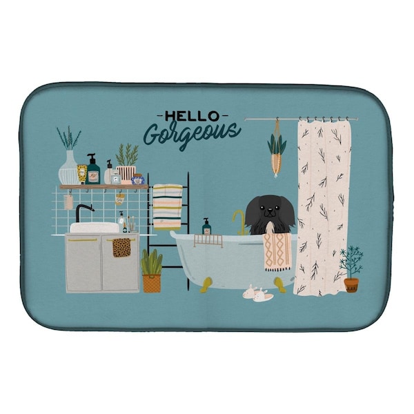 Carolines Treasures 14 x 21 in. Black Pekingese in Bathtub Dish Drying Mat - CK7529DDM