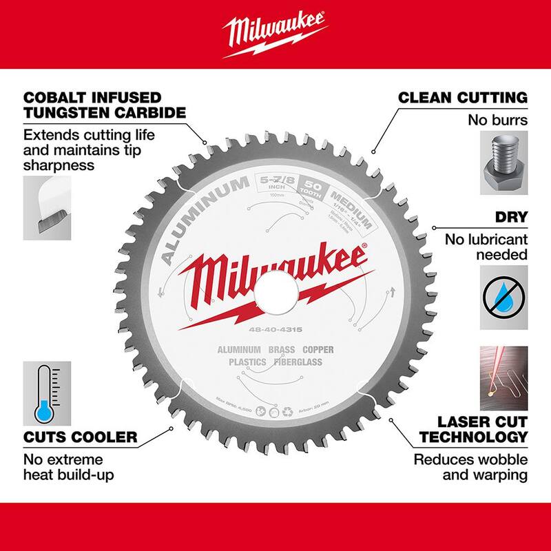 Disco de sierra circular para corte de aluminio con dientes de carburo de 5-7/8 pulgadas x 50 Milwaukee - 48-40-4315