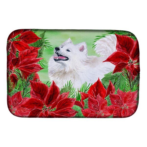 Carolines Treasures Samoyed Poinsettas Dish Drying Mat - CK1339DDM