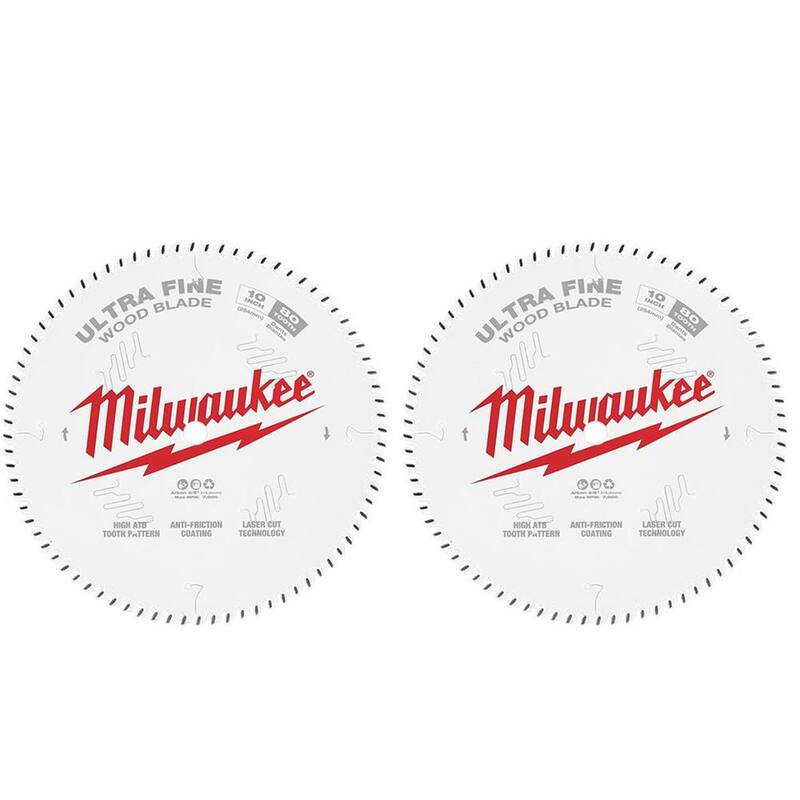 Milwaukee 10 pulgadas x Hoja de sierra circular de carburo de 80 dientes de acabado ultra fino (paquete de 2) - 48-40-1032-48-40-1032