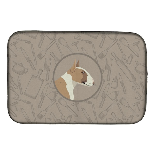 Carolines Treasures Fawn & White Bull Terrier in the Kitchen Dish Drying Mat - CK2175DDM